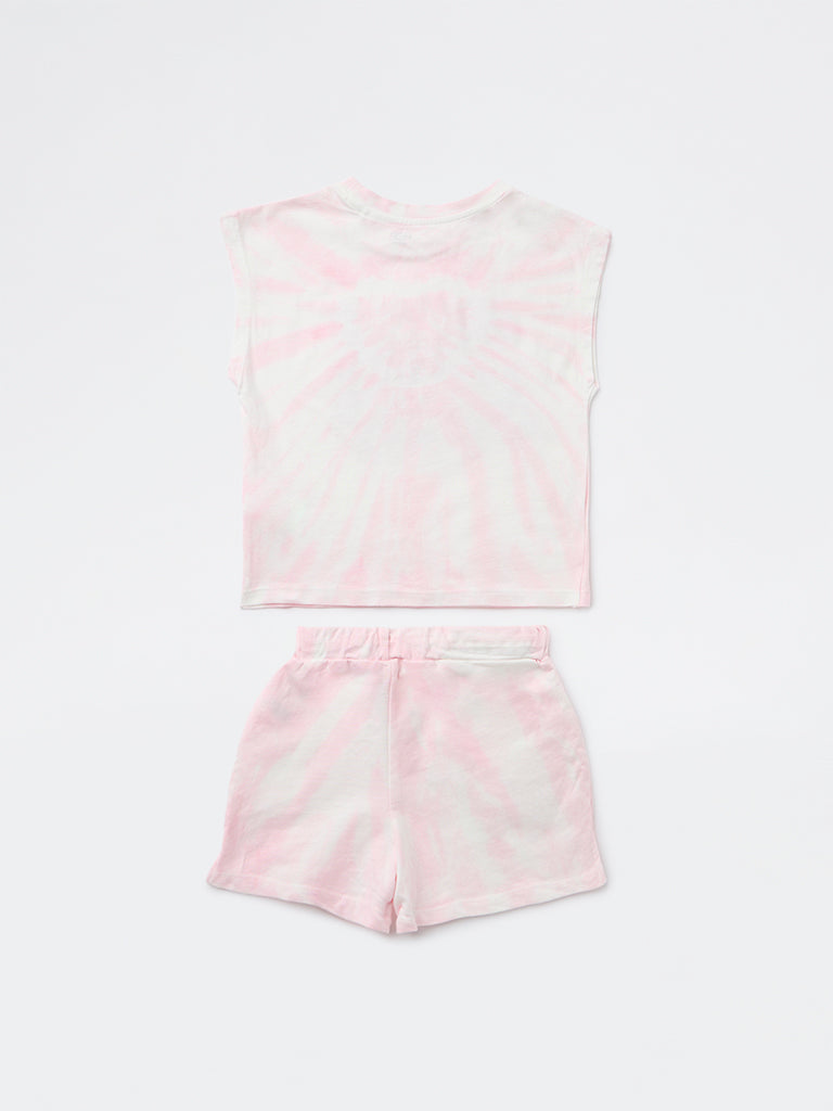 HOP Kids Girls Pink Embellished Cotton-Blend Top and Shorts Set