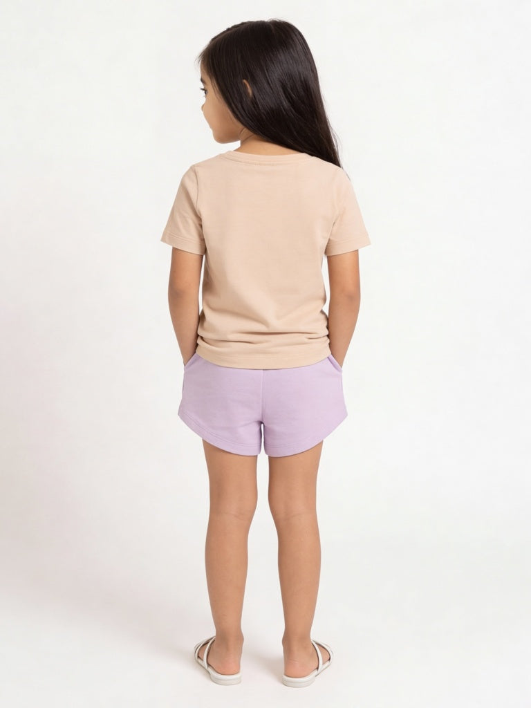 HOP Kids Girls Lilac Floral Design High-Rise Cotton Shorts