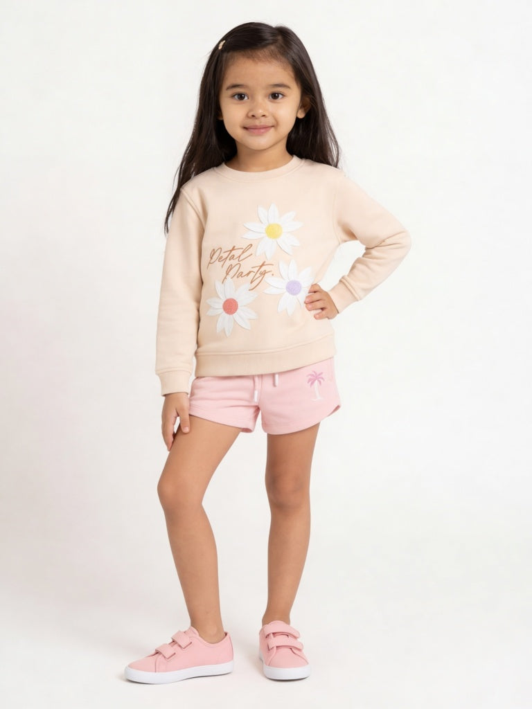 HOP Kids Girls Pink Tropical-Inspired High-Rise Cotton Shorts