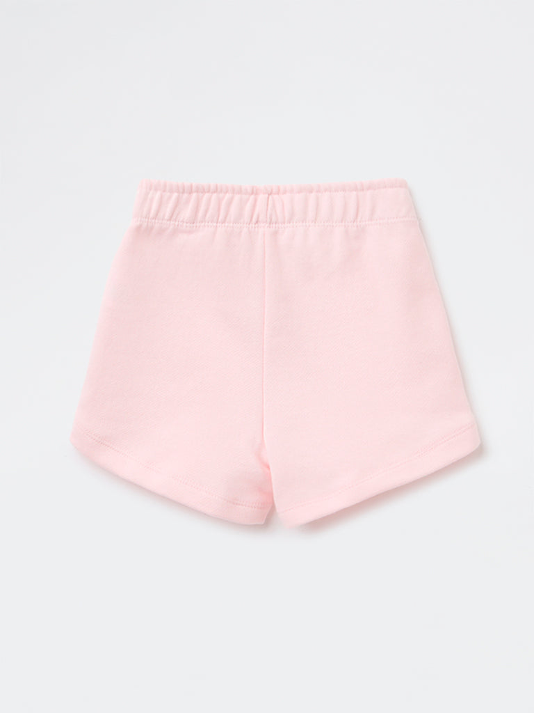 HOP Kids Girls Pink Tropical-Inspired High-Rise Cotton Shorts