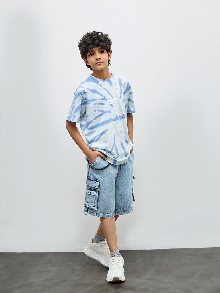 Boys Blue Tie-Dye Cotton T-Shirt