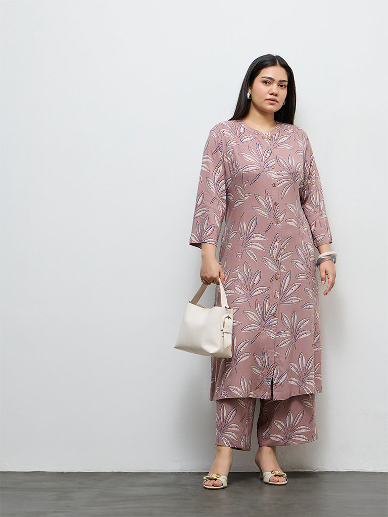 Diza Mauve Botanical Printed Ethnic Pants