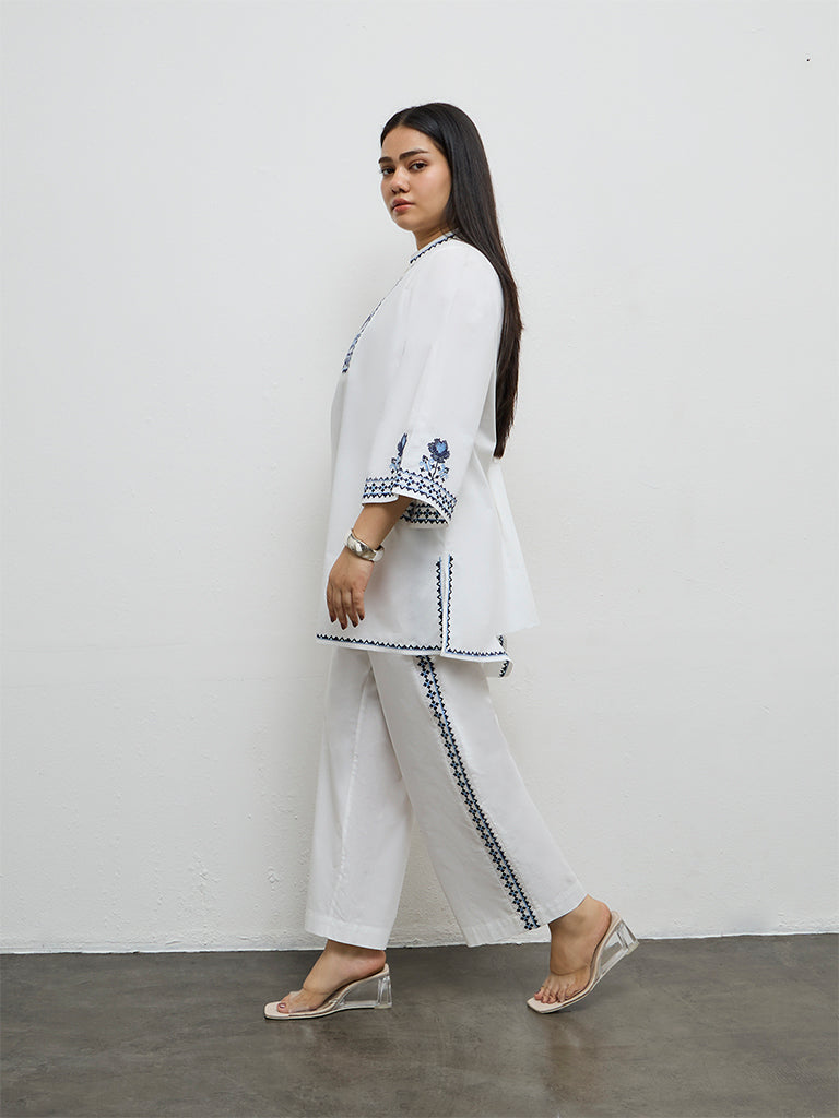 Diza White Embroidered Ethnic Pants