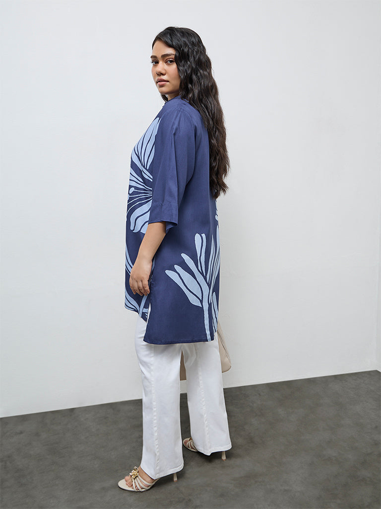 Diza Navy Floral Printed High-Low Tunic