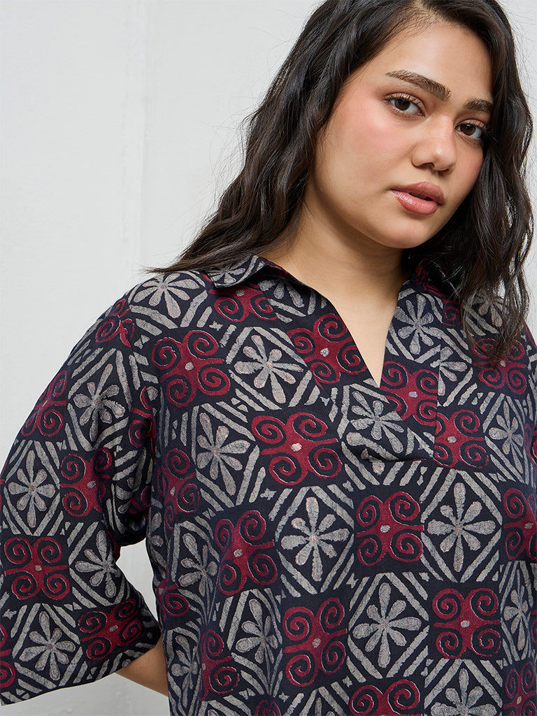 Diza Black Printed High-Low Tunic