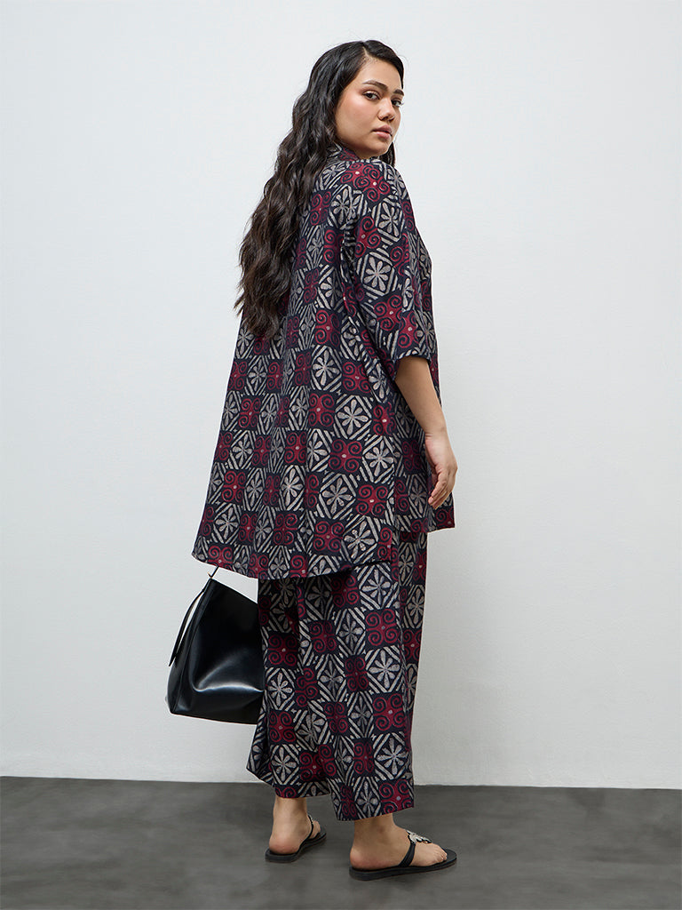 Diza Black Printed High-Low Tunic
