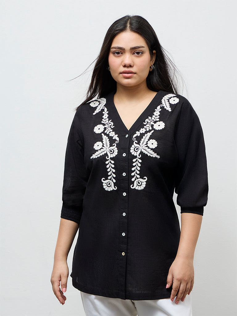 Diza Black Embroidered Cotton Tunic
