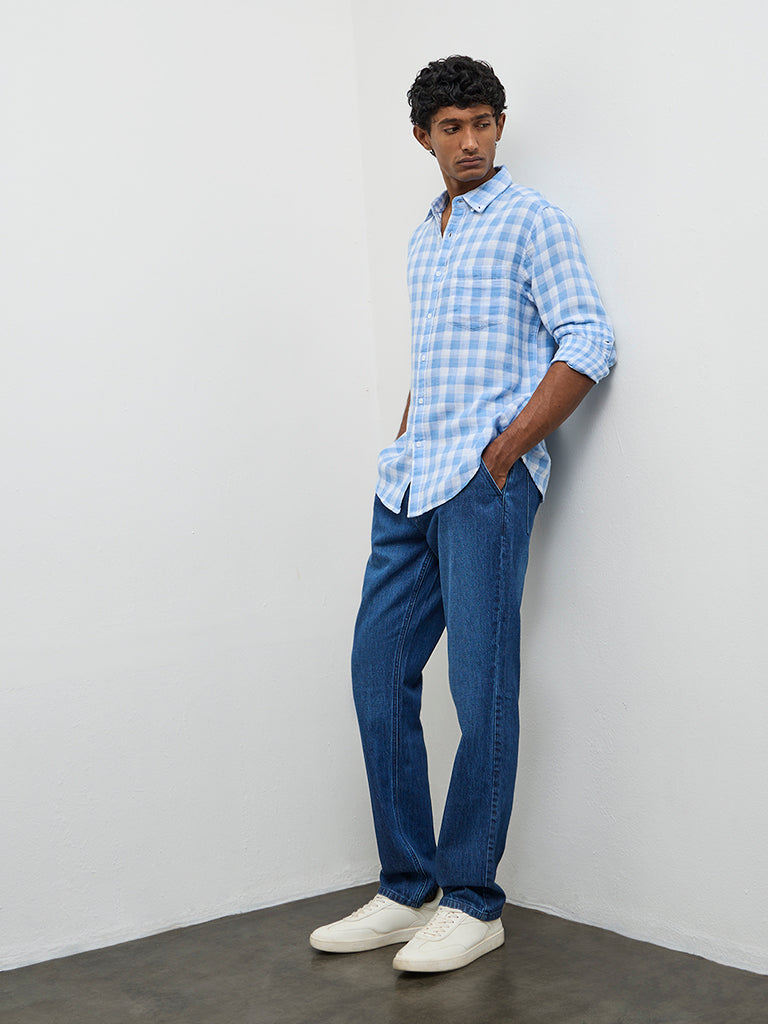WES Casuals Blue Relaxed-Fit Mid-Rise Jeans