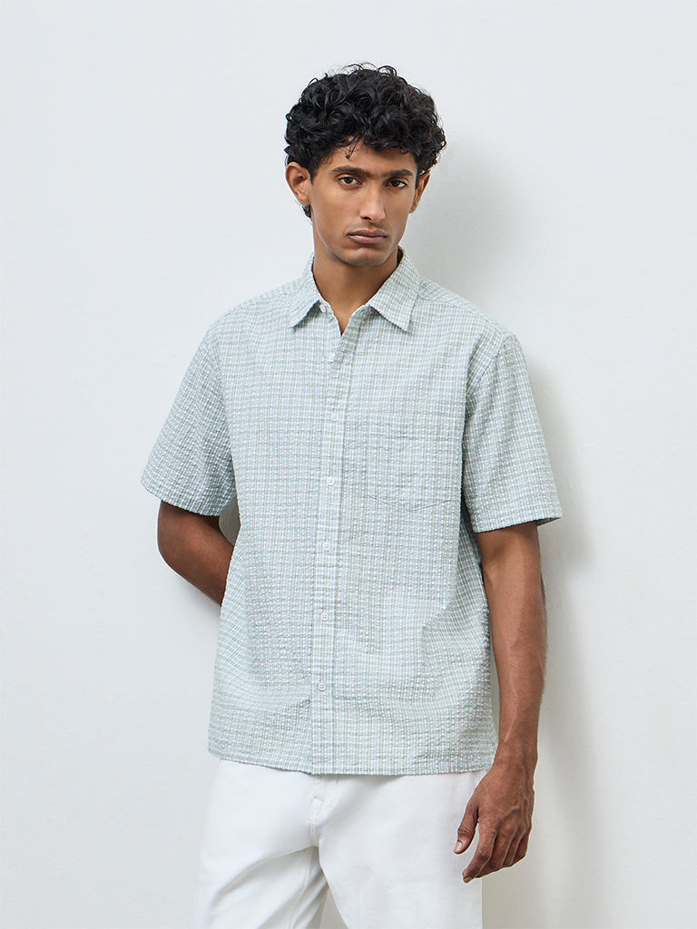 WES Casuals Sage Check Relaxed Fit Cotton Shirt
