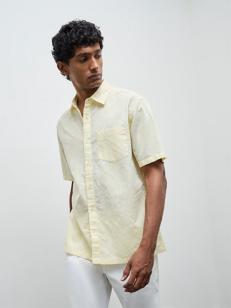 WES Casuals Yellow Relaxed-Fit Cotton-Blend Shirt