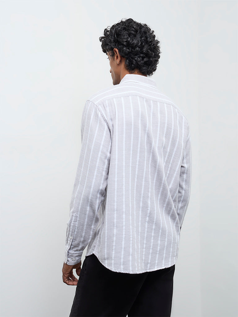 WES Casuals Light Grey Textured Relaxed Fit Cotton Shirt