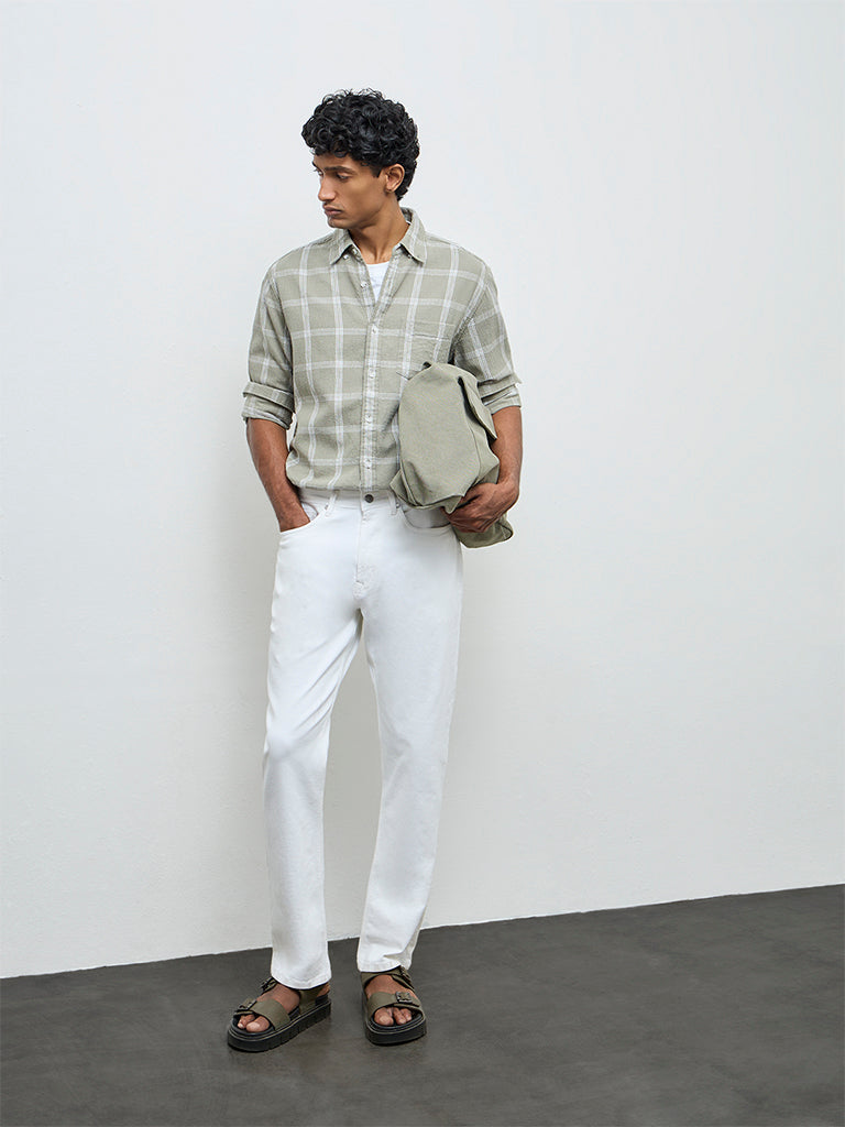 WES Casuals Sage Checks Relaxed-Fit Cotton Shirt