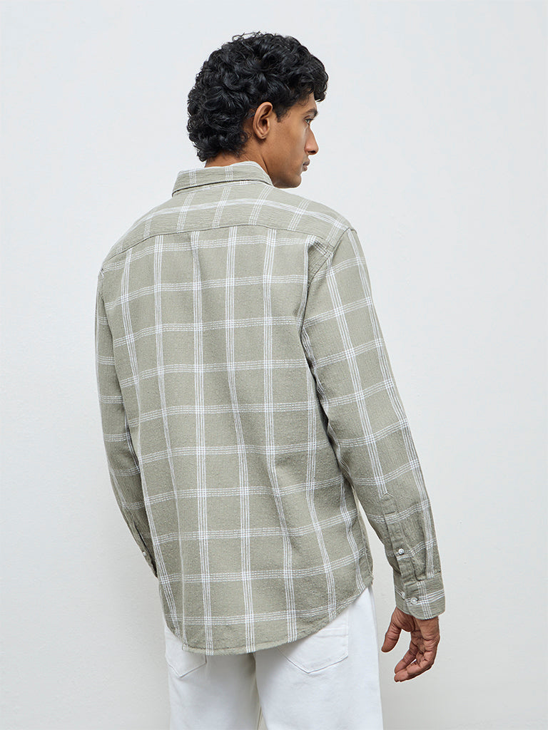 WES Casuals Sage Checks Relaxed-Fit Cotton Shirt