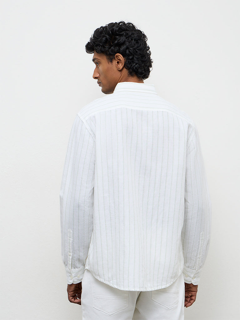 WES Casuals White Pinstriped Relaxed-Fit Cotton-Blend Shirt