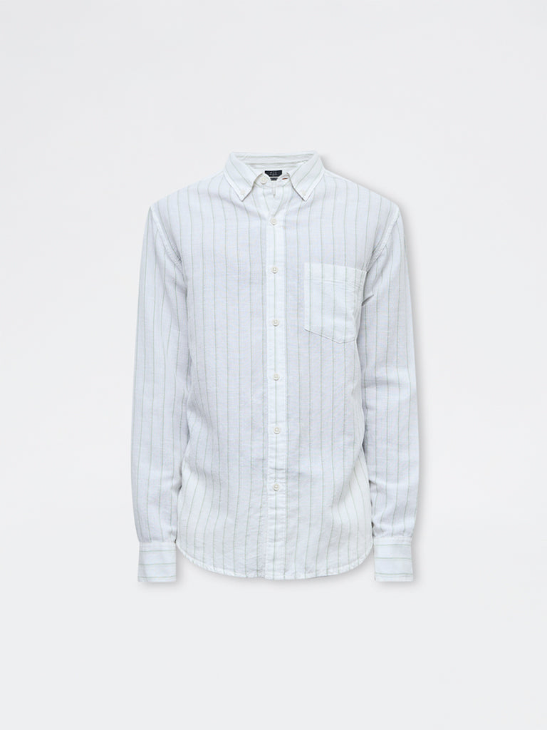 WES Casuals White Pinstriped Relaxed-Fit Cotton-Blend Shirt