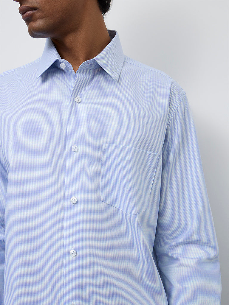 WES Formals Blue Relaxed Fit Cotton Shirt