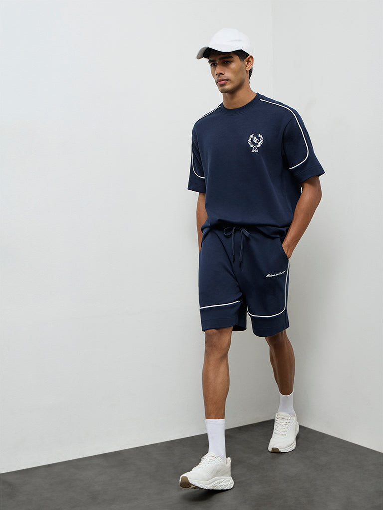 Nuoflexx Navy Text-Detailed Relaxed-Fit T-Shirt