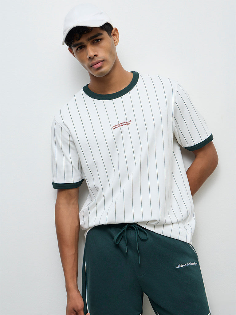 Nuoflexx Green Striped Relaxed-Fit Cotton-Blend T-Shirt
