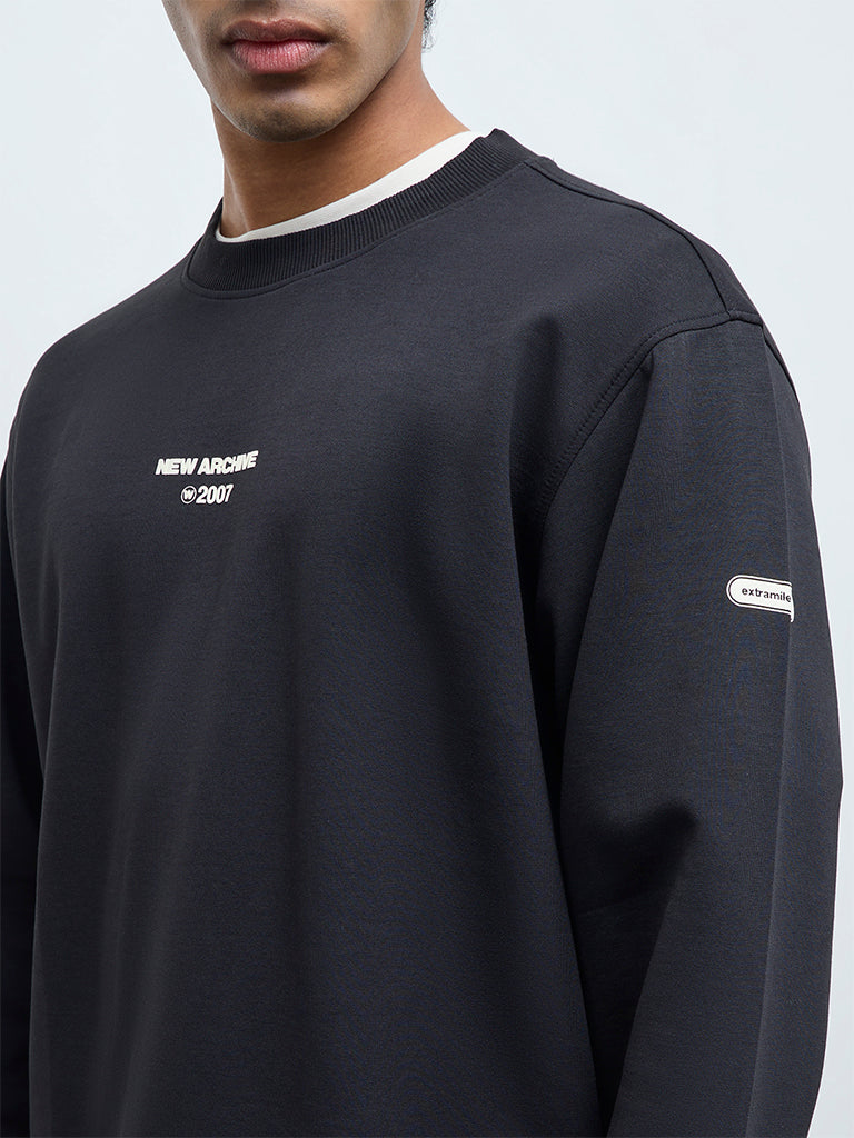 Nuoflexx Black Text Printed Cotton-Blend Relaxed-Fit Sweatshirt
