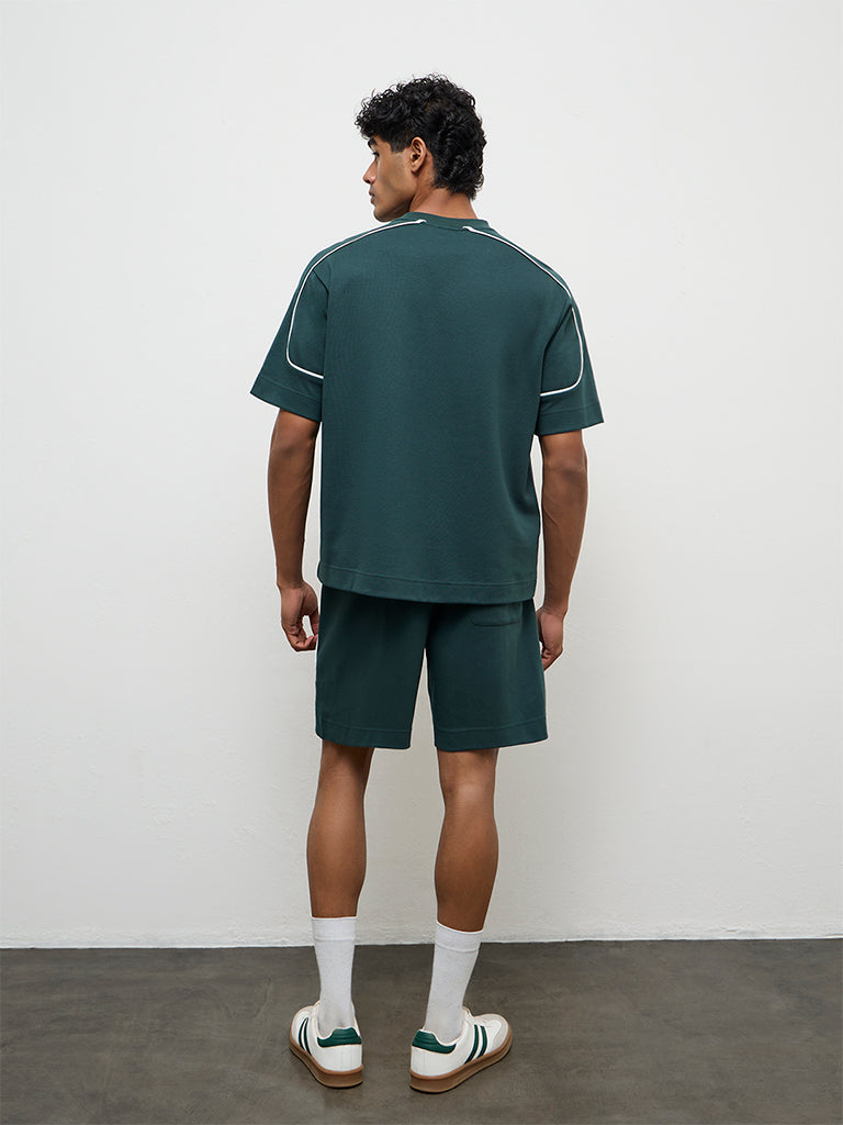 Nuoflexx Green Text-Printed Relaxed Fit Mid-Rise Cotton-Blend Shorts