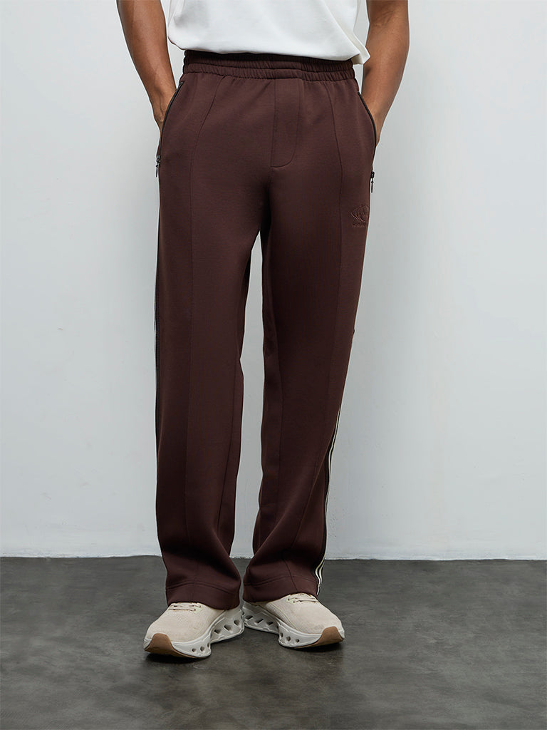 Nuoflexx Dark Brown Striped Relaxed-Fit Mid-Rise Track Pants