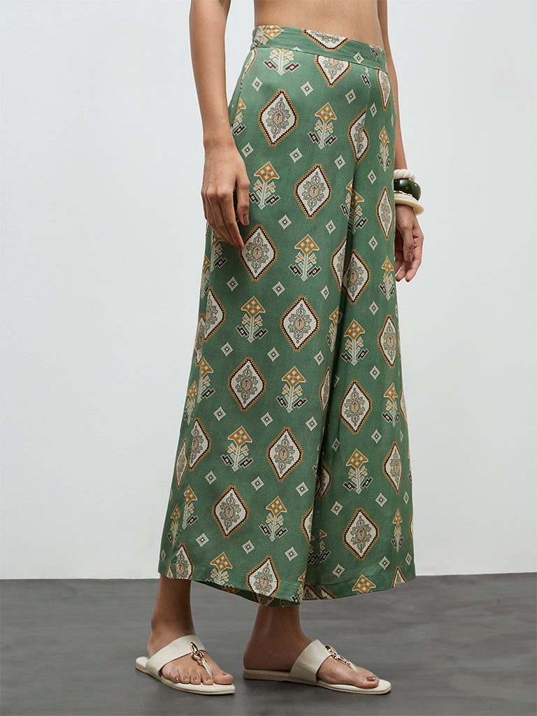Utsa Olive Printed Palazzos