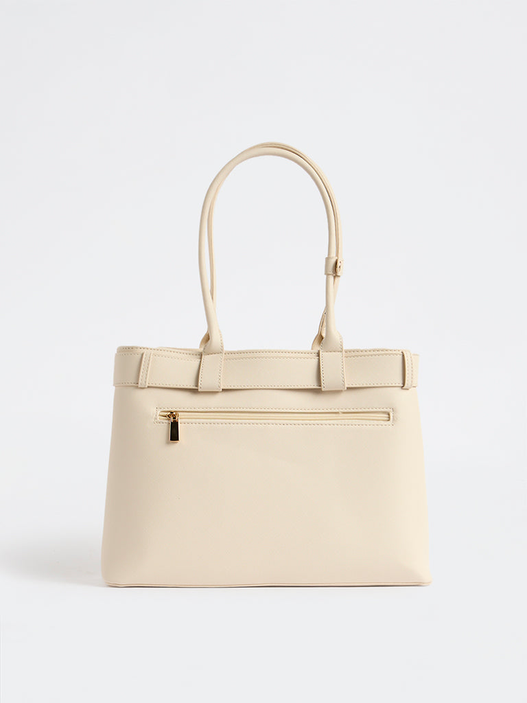 Westside Off-White Buckle Detail Tote Bag