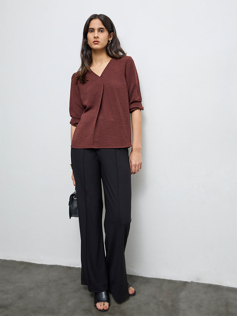 Wardrobe Brown Crinkle-Texture Blouse