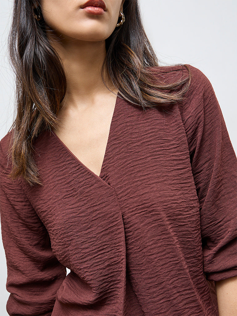 Wardrobe Brown Crinkle-Texture Blouse