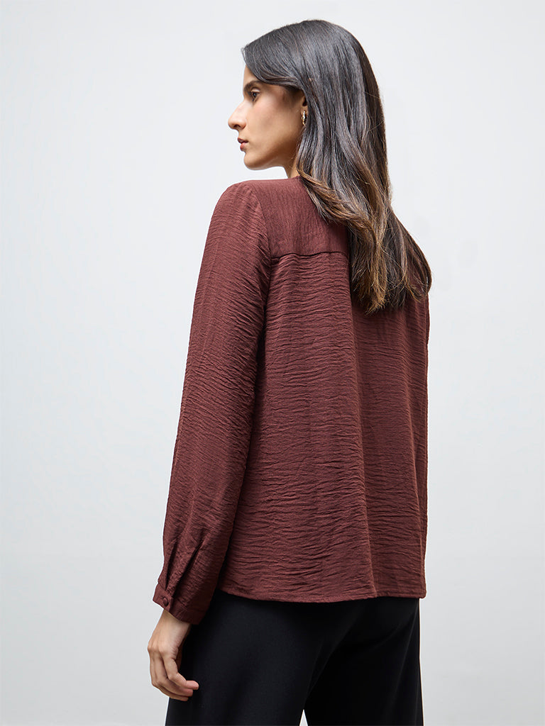 Wardrobe Brown Crinkle-Texture Blouse