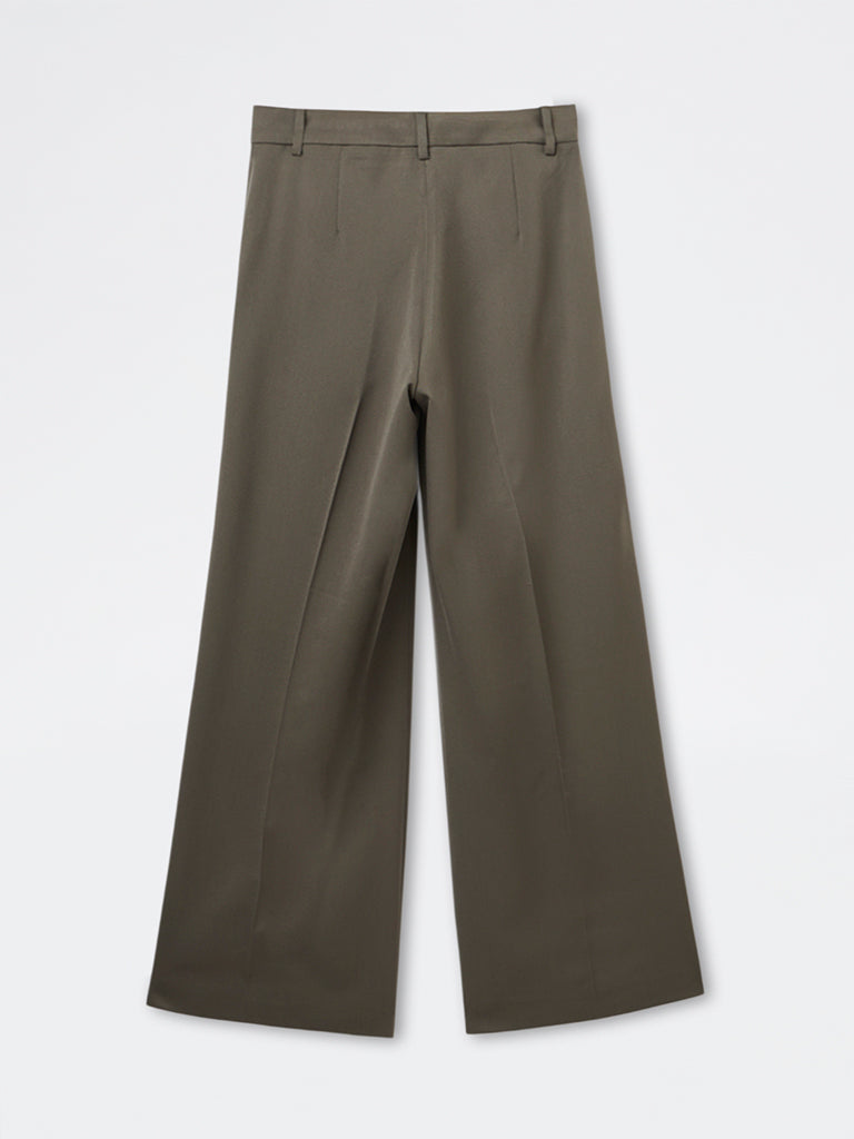 Wardrobe Olive Solid High-Rise Trousers