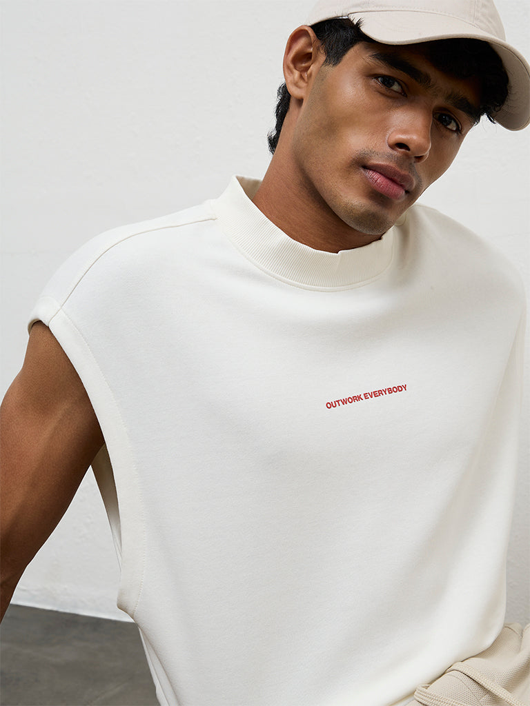 Nuoflexx Off-White Text Printed Relaxed Fit T-Shirt