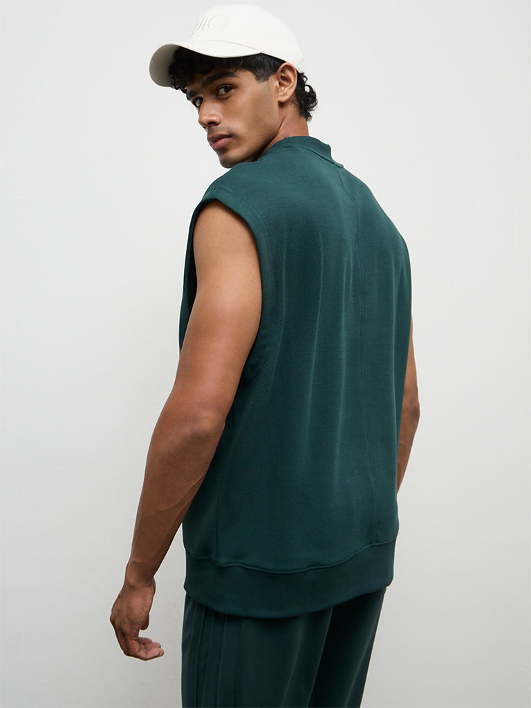 Nuoflexx Green Text-Embossed Relaxed Fit Cotton-Blend T-Shirt