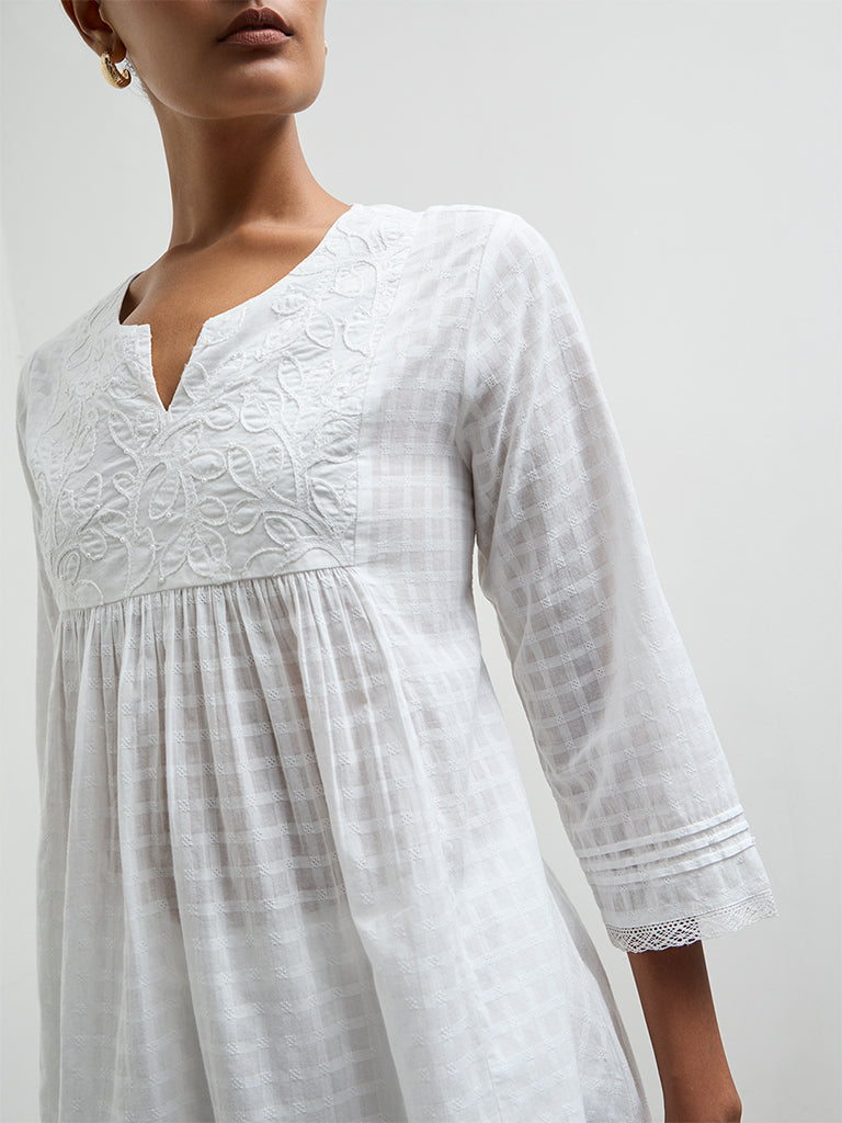 Zuba Ivory Embroidered Cotton Tunic