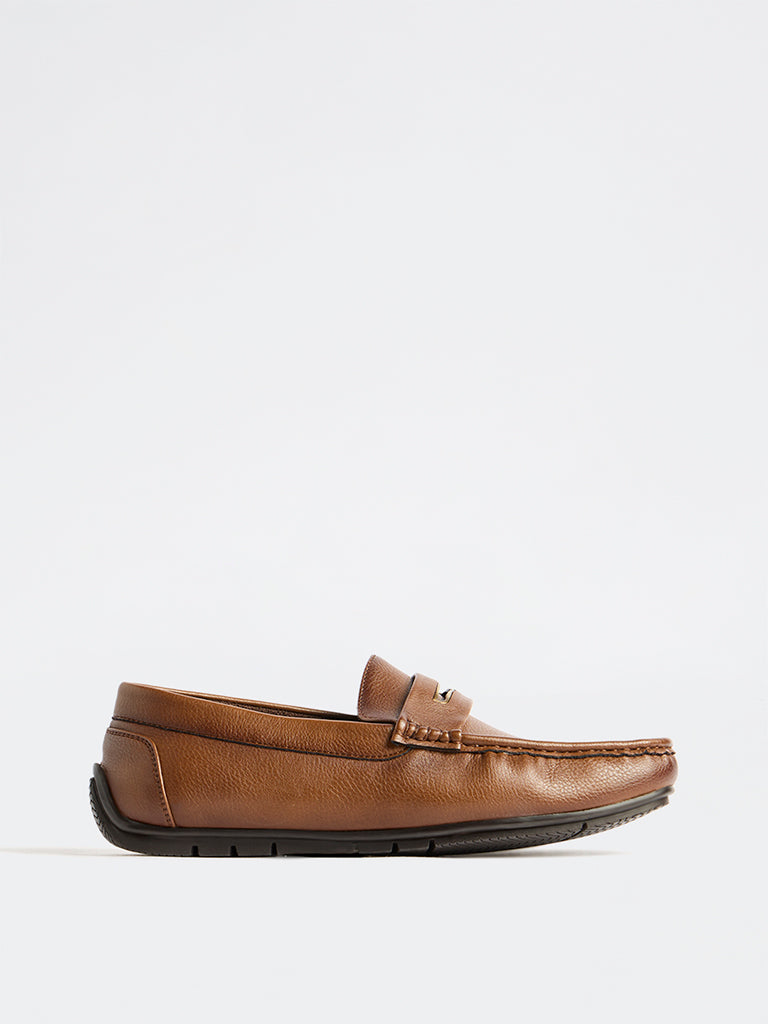 SOLEPLAY Tan Buckle-Detailed Textured Loafers