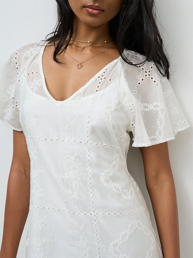 LOV White Embroidered A-Line Dress