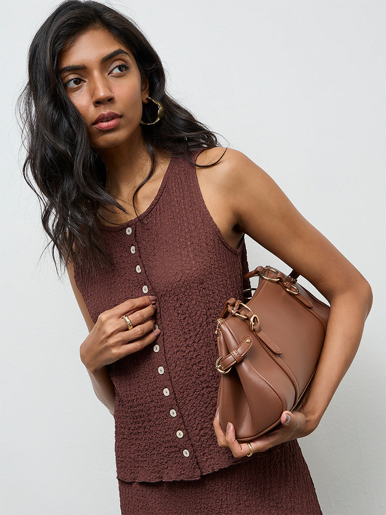 LOV Brown Crinkle-Texture Top