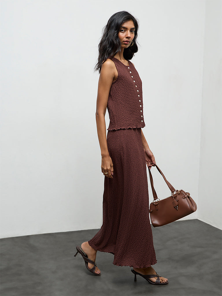 LOV Brown Crinkle-Texture Top