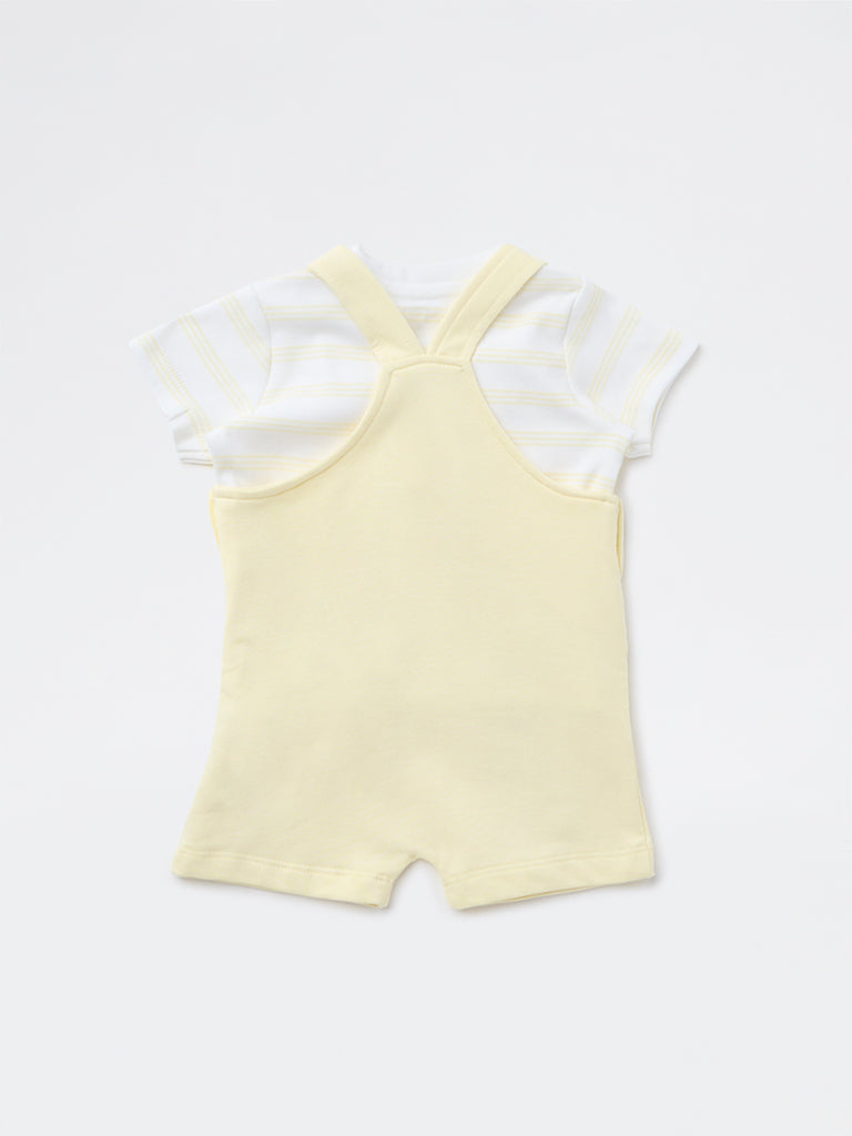 HOP Baby Boys Yellow Printed Cotton T-Shirt and Dungaree Set