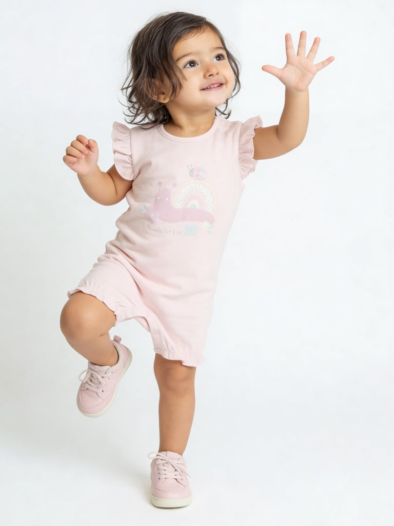 HOP Baby Girls Pink Printed Cotton Romper - Pack of 3