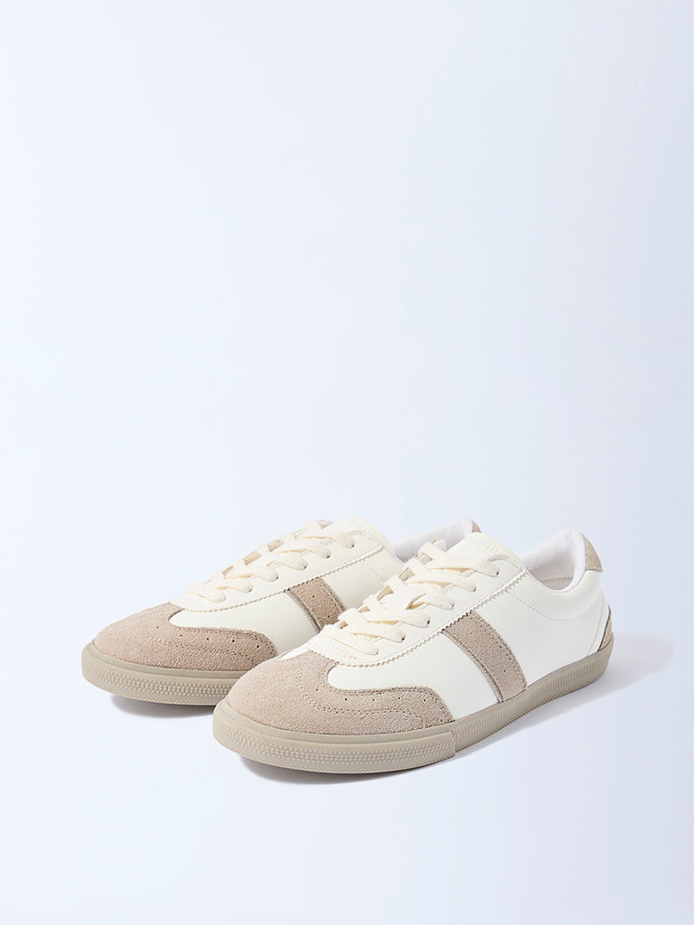 LUNA BLU White Striped Suede Lace-Up Sneakers