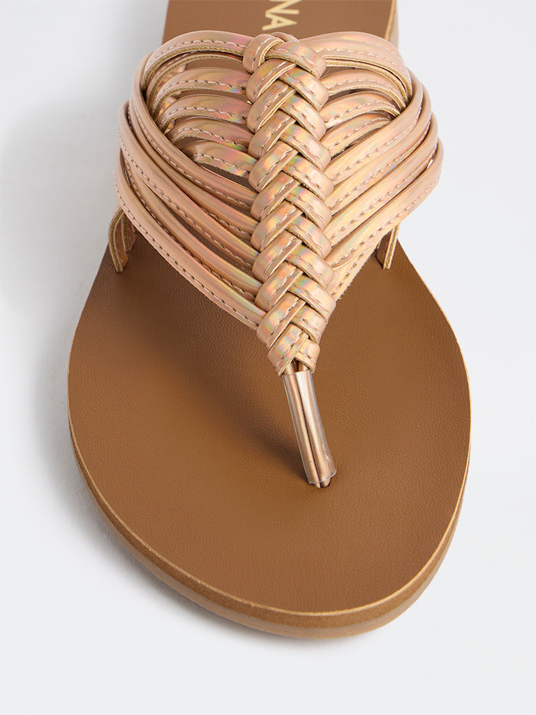 LUNA BLU Rose Gold Woven-Textured Sandals