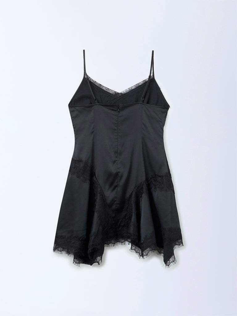 Nuon Black Lace-Detailed A-Line Dress