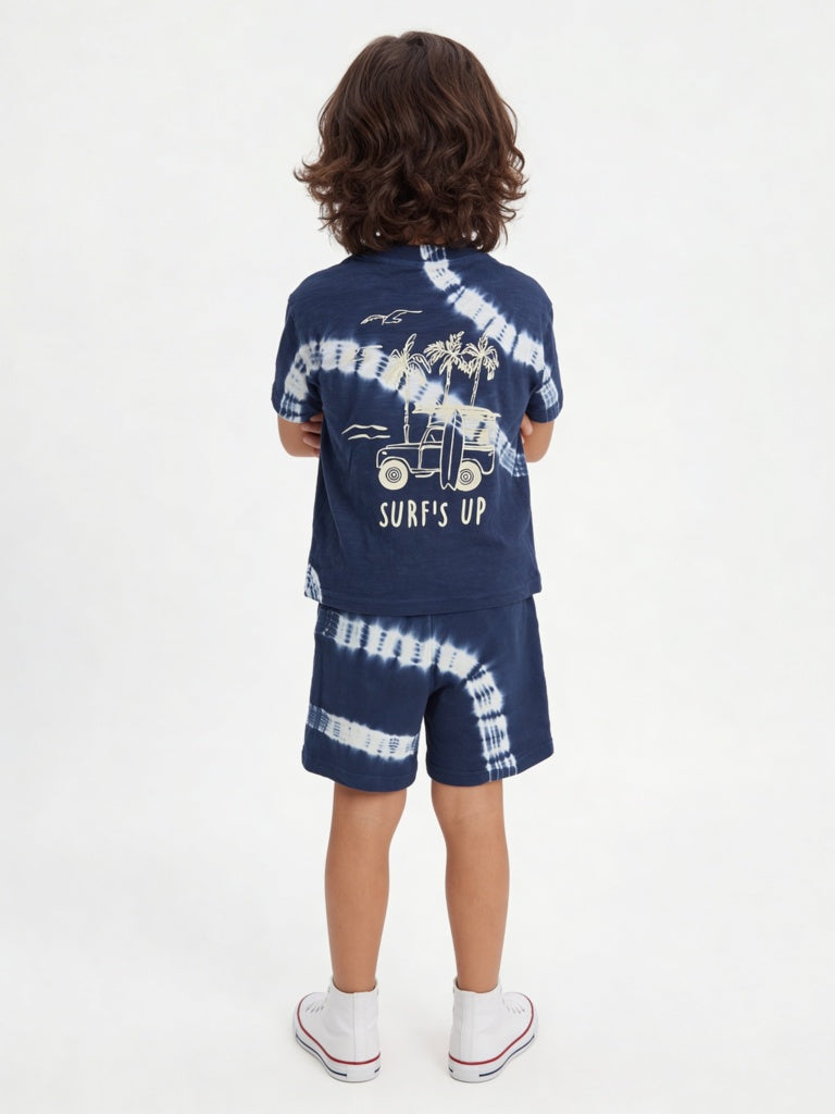 HOP Kids Boys Navy Tie-Dye Cotton T-Shirt and Shorts Set