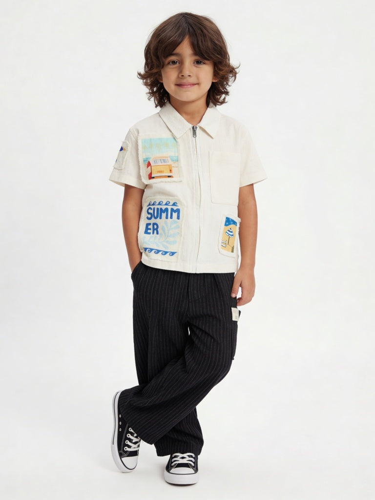 HOP Kids Boys Black Striped Mid-Rise Cotton Pants
