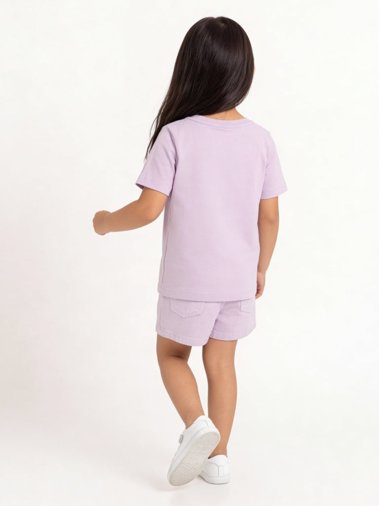 HOP Kids Girls Lilac Embellished Cotton T-Shirt