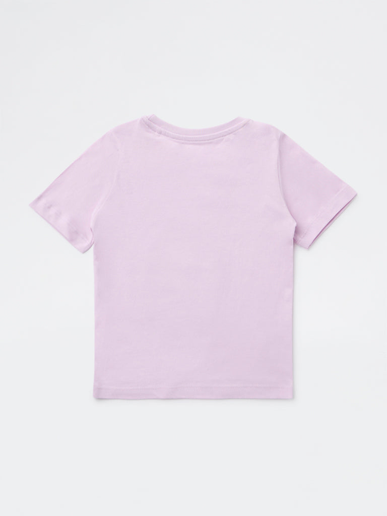 HOP Kids Girls Lilac Embellished Cotton T-Shirt