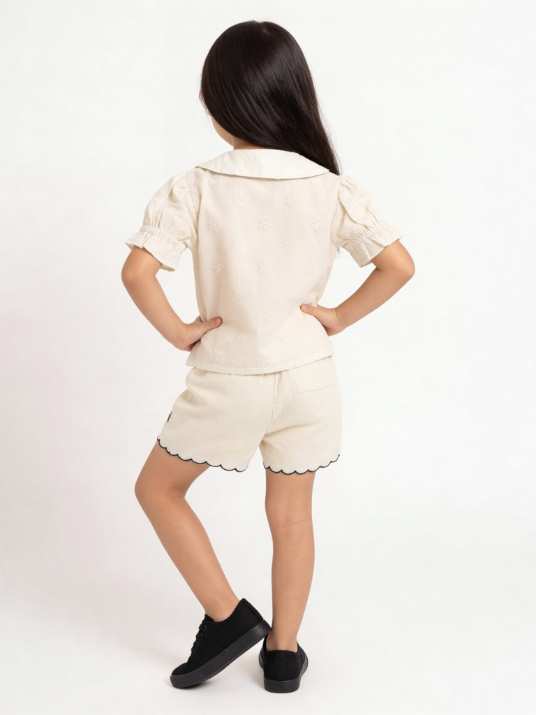HOP Kids Girls Off-White High-Rise Cotton Shorts