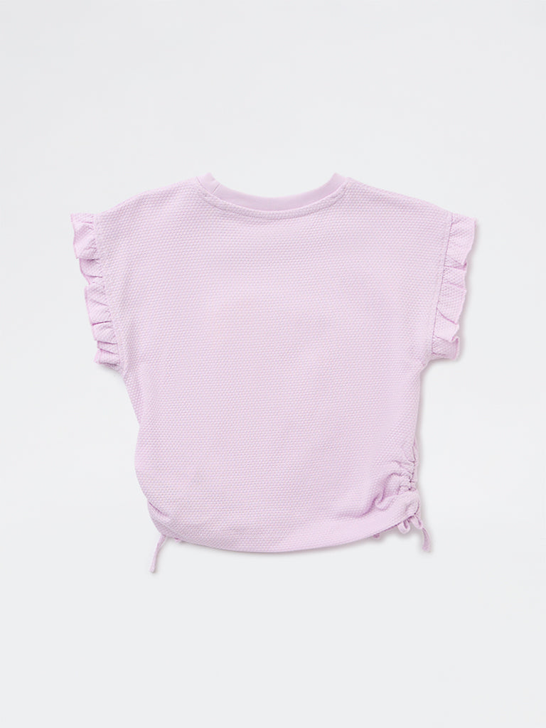 HOP Kids Girls Lilac Floral Embroidered Cotton Top