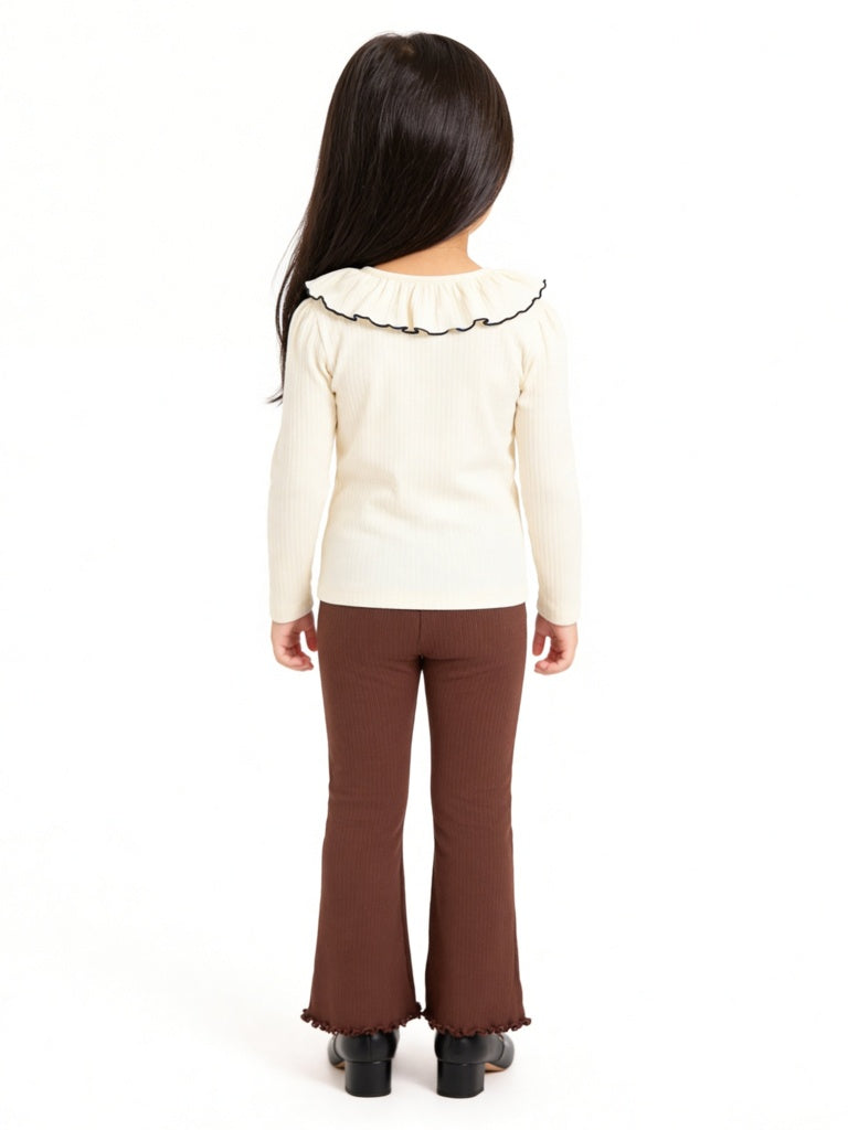 HOP Kids Girls Off-White Ribbed Bow-Detail Cotton-Blend Top